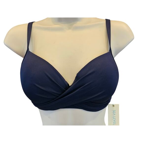 NWT Eco Essentials Cross Front Moulded Cup Bra US 4 sealove navy bikini push up - Picture 1 of 10